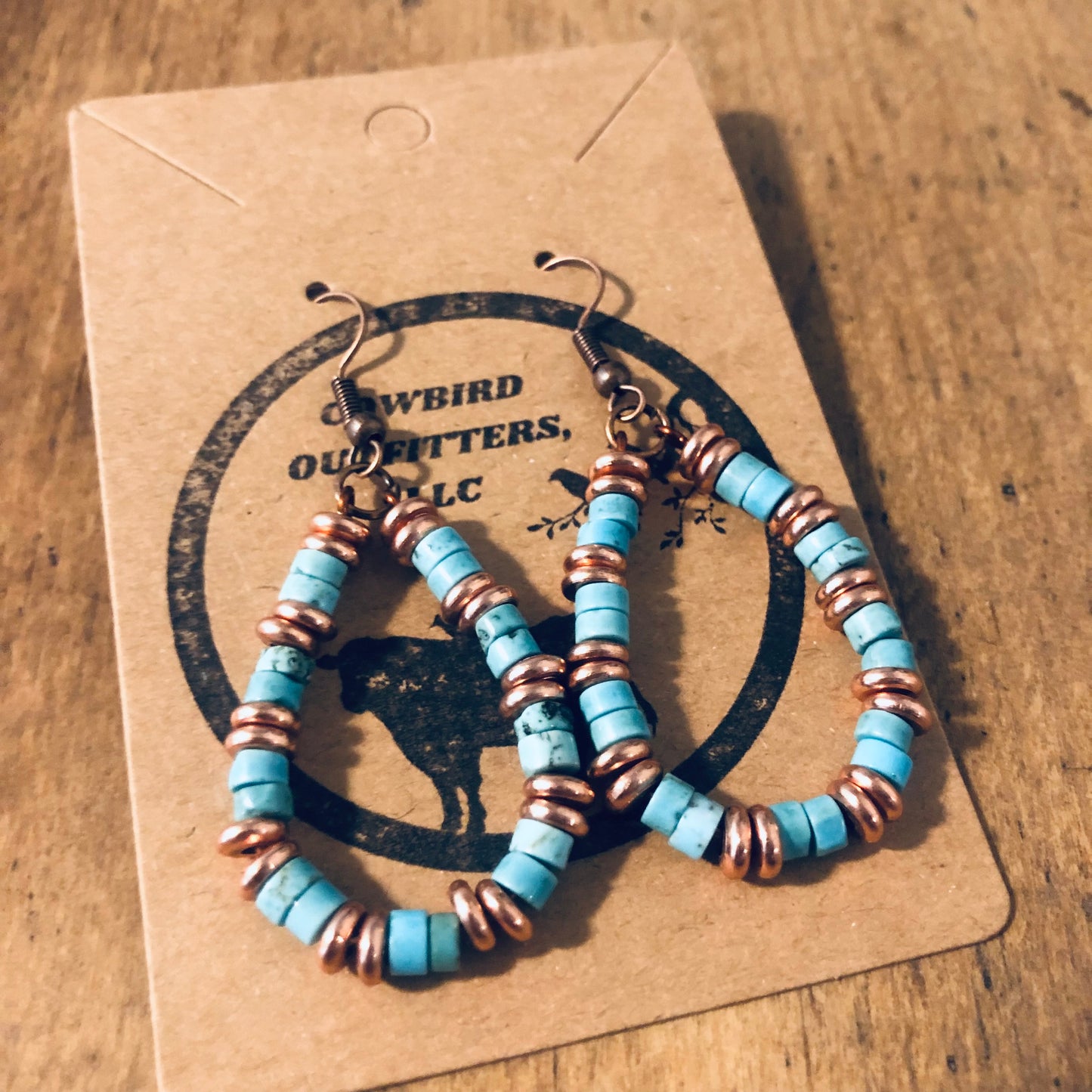 Green Turquoise and Copper Beaded Earrings