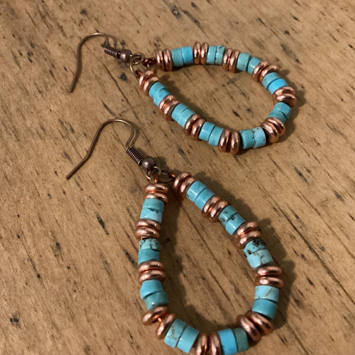 Green Turquoise and Copper Beaded Earrings